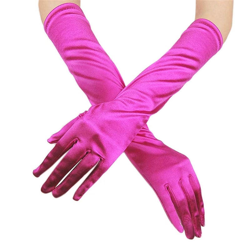 DreamHigh Women's Party Wedding 21" Long Satin Finger Gloves Rose - Image 4